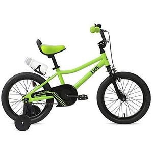 FabricBike Kinderfiets met pedalen voor jongens en meisjes, afneembare trainingswielen, remmen, 12 en 16 inch wielen, 4 kleuren (Light Green, 16 inch): 3-7 jaar (lengte 96 cm - 120 cm)