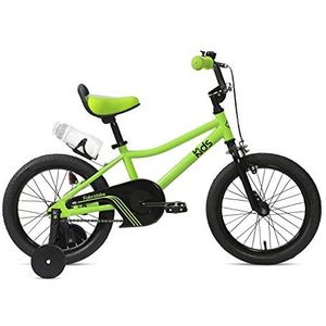 FabricBike Kinderfiets met pedalen voor jongens en meisjes, afneembare trainingswielen, remmen, wielen van 12 en 16 inch, 4 kleuren (lichtgroen, 16 inch): 3-7 jaar (maat 96 cm - 120 cm)