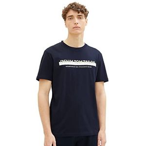 TOM TAILOR Denim slim fit T-shirt voor heren met logoprint van katoen, 10668 - Sky Captain Blue
