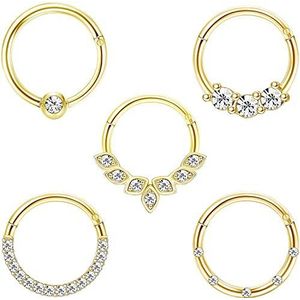 Adramata Daith Oorbellen 16G kraakbeen roestvrij staal helix tragus neus piercing sieraden 8mm 10mm zilver roségoud verguld zwart CZ scharnieren septum clicker ringen, Roestvrij staal