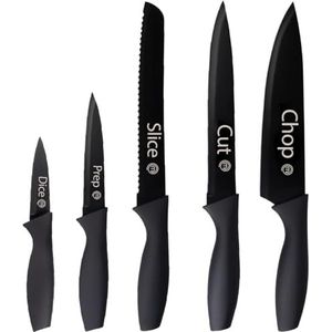 MasterChef Set van 5 roestvrijstalen keukenmessen met soft-touch handgrepen, multifunctioneel, 5 stuks, zwart