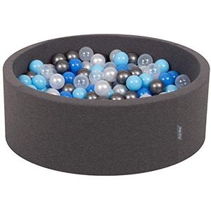 KiddyMoon 90 x 30 cm/300 ballen met een diameter van 7 cm, rond, gemaakt in de EU, donkergrijs: parel/blauw/babyblauw/transparant/zilver