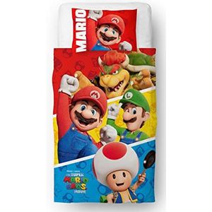 Character World Nintendo Super Mario Movie Beddengoedset voor eenpersoonsbed, dubbelzijdig omkeerbaar dekbedovertrek en bijpassende kussensloop van polykatoen
