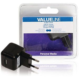 Valueline - Wandlader 1 uitgang 2,1 A 2,1 A USB zwart - deze USB-lader is geschikt voor het opladen van verschillende typen