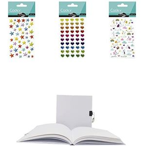 Maildor GB020AMZC (Productserie Clairefontaine) – 1 dagboek 180 effen pagina's 16 x 16 cm – witte omslag om te personaliseren + 3 vellen Cooky 3D-stickers (harten, eenhoorn en ster)