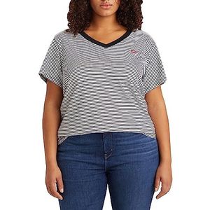 Levi's Plus Size T-shirt met V-hals voor dames, Raita Stripe kaviaar
