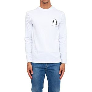 Armani Exchange Herenshirt met lange mouwen met logoprint op de voorkant, Wit.