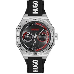 HUGO Multifunctioneel analoog kwartshorloge voor heren, collectie #GRAIL SPORT, verkrijgbaar met roestvrijstalen of siliconen armband, Zwart, Eén maat
