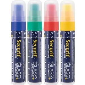 Securit Wtarproof krijtstift, verschillende kleuren, 4 stuks, brede punt 7-15 mm