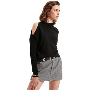 Trendyol Dames sweatshirt met hoge kraag, effen kleur, zwart, S, zwart.