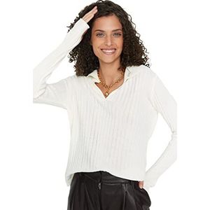 Trendyol Ecus Arm Tip Detailed poloshirt met gebreide kraag, sweater, dames, ecru, M, ECRU