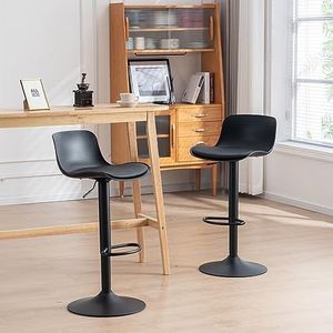 Kidol & Shellder Barkruk, eetkamerstoelen, set van 2, zwart, in hoogte verstelbaar, draaibare rugleuning, barstoelen van metaal, kunststof, PU-leer, huis, keuken, bistro