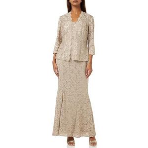 Gina Bacconi Robe longue ajustée et évasée pour femme avec encolure dégagée et détails festonnés Veste de cocktail ouverte, champagne, 40