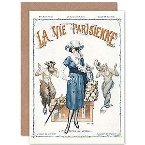 La Vie Parisenne tijdschriftendeken, reis-bos of oceaan, verzegelde wenskaart, met envelop binnenin