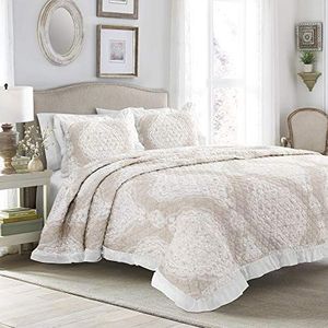 Lush Decor Lucianna Beddengoedset met ruches, katoen, 3-delig, tweepersoons/kingsize bed, taupe