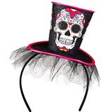 Boland La Flaca haarband met mini-hoed, tule en doodshoofd, Dia de los Muertos, kapsel, kostuum, carnaval, themafeest, Halloween