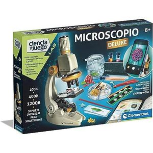 Clementoni 1200 x Smart Deluxe microscoop, wetenschappelijk speelgoed, met voorbereide monsters en wetenschappelijke kristallen, met houder voor mobiele telefoon, vanaf 8 jaar, speelgoed in
