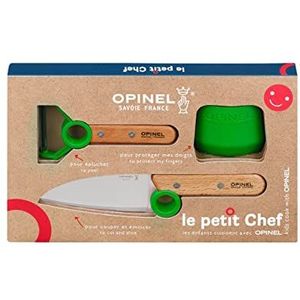 Opinel - Coffret Complet Petit Chef - Kookgerei voor kinderen - Mes, dunschiller, vingerbeschermer - Beuken & Roestvrij Staal - Groen