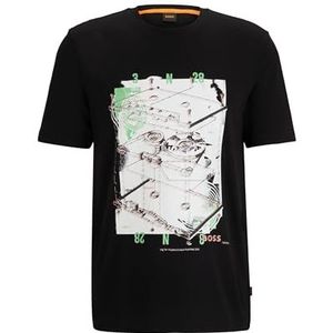 BOSS Hommes Te Cassette T-Shirt en Jersey de Coton à imprimé de Saison, Black1, M