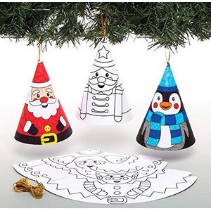 Baker Ross Kegelvormige kerstdecoraties om in te kleuren (12 stuks) – feestelijk knutselen voor kinderen AW982