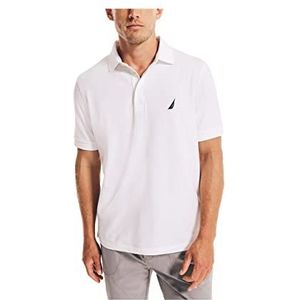Nautica Poloshirt met korte mouwen, effen, stretch, katoen, piqué poloshirt voor heren, Briljant wit, M