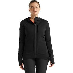 Icebreaker Merino Quantum III Long Sleeve Wool Athletic Zip Up Hoodie dames Fleecejack, Zwart, XS