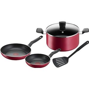 Tefal Set van 5 stuks, pannen 20/24 + kookpan 24 cm + deksel + spatel, geen inductie, antiaanbaklaag, thermo-signaal-warmte-indicator, ergonomische handgreep, Super Cook B460S584