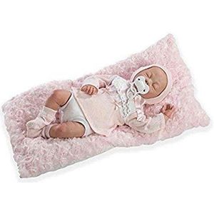 Munecas Guca 593 Reborn Carla Baby Doll in roze/wit kostuum met pad, 46 cm