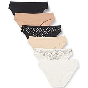 Amazon Essentials Set van 6 katoenen bikinibroekjes voor dames (verkrijgbaar in grote maten), bloemenpatroon, meerkleurig, maat L