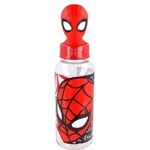 Stor Herbruikbare waterfles voor jongens en meisjes, van kunststof, design met 3D-figuurdop en 560 ml inhoud, Spiderman Urban Web