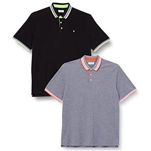 JACK&JONES PLUS Jjepaulos Polo SS 2 stuks Pls Mp Polo heren, Navy-blazer / verpakking: neon marineblauw + neonzwart