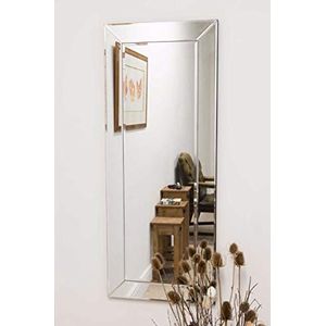 MirrorOutlet Grote moderne Venetiaanse wandspiegel met een rand, 117 x 46 cm, zilverkleurig, 61 x 51 cm