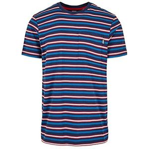 Urban Classics Fast Stripe Pocket Tee heren T-shirt met borstzak en fijne horizontale strepen voor heren, maten S tot 5XL, Donkerblauw/stadsrood