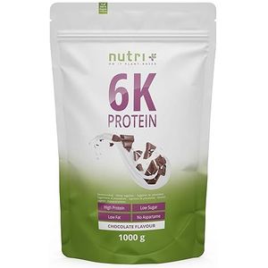 Nutri-Plus 6K veganistisch proteïnepoeder – chocolade – 1 kg blik – met soja-eiwitisolaat zonder genetische manipulatie – voor krachttraining