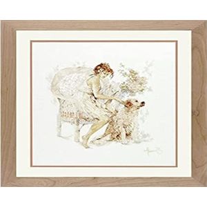 Lanarte Zahlpatroonverpakking voor meisjes met hond, kruissteek, katoen, wit, 39 x 49 cm