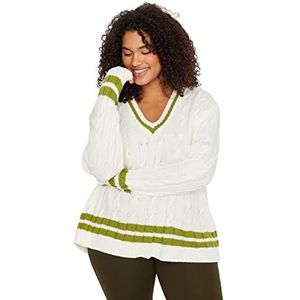 Trendyol Blazer en tricot pour femme Coupe régulière Col en V Grande taille, ecru, 3XL grande taille