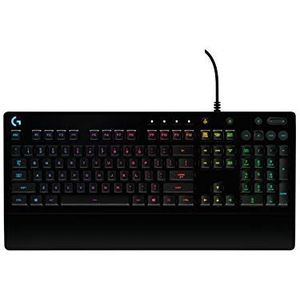 Logitech G 213 Prodigy, gamingtoetsenbord, RGB-verlichting, spatwaterdicht, personaliseerbaar, multimedia-bedieningselementen, Engels QWERTY-toetsenbord - zwart