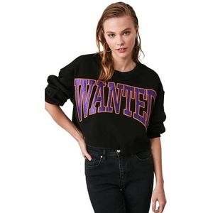 Trendyol Ronde hals sweatshirt met standaard slogan trainingspak dames, zwart, M, zwart.
