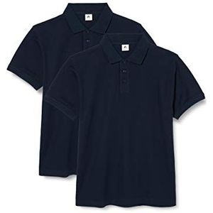 FM London Poloshirt voor heren, verpakking van 2 stuks, katoen, stretch, slim fit, Navy Blauw