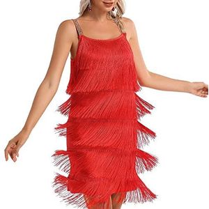Gatsby de prachtige jurk met spaghetti franjes voor dames, met hoofdband, art-deco, feestaccessoires, jaren 20, rood, M