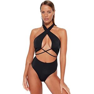 Trendyol Maillot de bain en tricot uni pour femme, Noir, 34