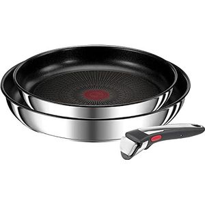 Tefal Ingenio Preference On pannenset 2 stuks + afneembare handgreep: pannen van 24 en 28 cm, verwisselbare handgreep, pannen met antiaanbaklaag, titanium coating, thermosignaal,