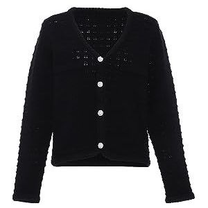 faina Cardigan tricoté pour femme avec col en V creux Noir Taille XL/XXL, Noir, XL