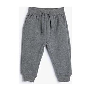 Koton Baybboys Pantalon de survêtement basique en coton brossé avec poches intérieures et cordon de serrage, Gris mélangé (grm), 9-12 Monate