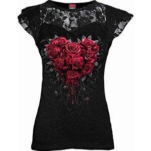 Spiral - Bleeding Heart - T-shirt met ruches en kant - zwart, zwart.