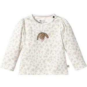 Sterntaler Happy Bloemen en Konijn T-shirt met lange mouwen met pofmouwen - Baby T-shirt met borduurwerk en pofmouwen - T-shirt met lange mouwen voor babymeisjes met print, ECRU