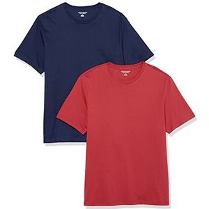 Amazon Essentials Lot de 2 t-shirts à manches courtes et col rond pour homme, coupe classique, rouge foncé/bleu marine, taille S