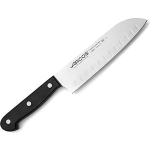 ARCOS Santoku-mes van roestvrij staal. Scherp Japans mes voor vis, vlees en groenten. Ergonomische handgreep van Polyoxymethyleen en lemmet van 170 mm. Universele serie. Kleur: zwart.
