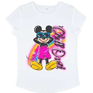 Disney Mickey Classic Dames-T-shirt met rollawaai, wit, maat M, Wit