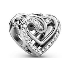 Pandora Moments Dames Sterling Silver Sparkling Entwined Hearts Charm, 1 Count (Pack van 1), Metaal, Zirkoniumoxide, Metaal, Zirkoniumoxide